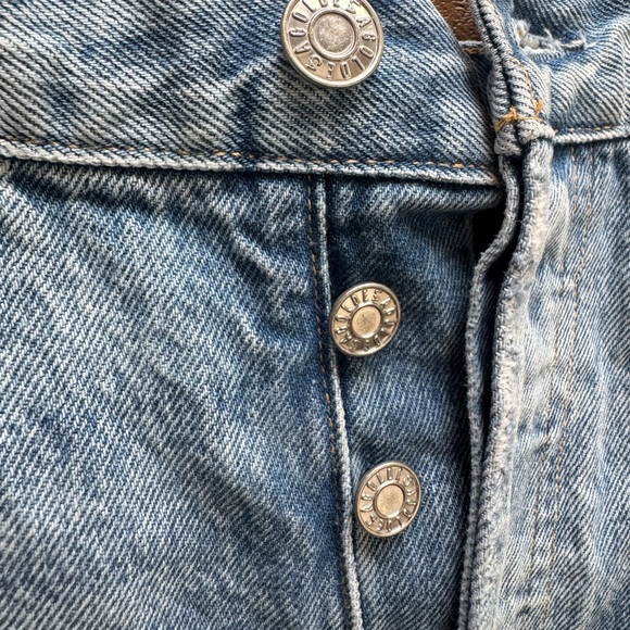 Agolde Blue Distressed Jean Shorts - Picture 4 of 7